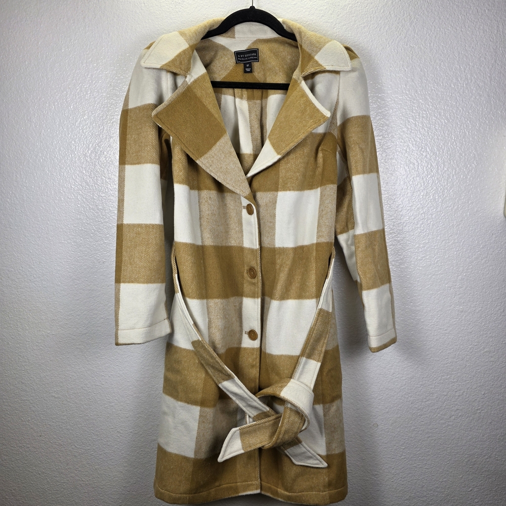 G by Giuliana Women's Black Label Plaid Trench Coat Camel Combo Size MP